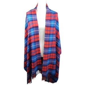 Blanket Scarf/Wrap in Red & Blue, Fringed, Soft, Medium Weight